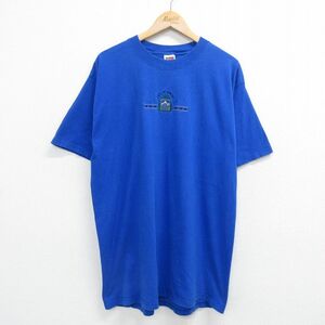 XL/古着 半袖 ビンテージ Tシャツ メンズ 00s アラスカ 刺繍 コットン クルーネック 青 ブルー 23jul12 中古 2OF