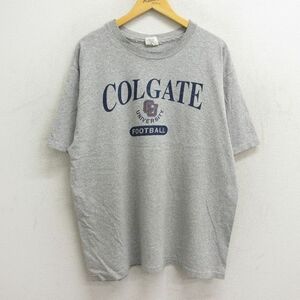 XL/古着 半袖 ビンテージ Tシャツ メンズ 90s コルゲート 大学 フットボール クルーネック グレー 霜降り 23aug09 中古 2OF