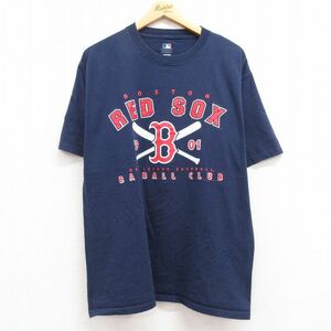 XL/古着 半袖 ビンテージ Tシャツ メンズ 00s MLB ボストンレッドソックス コットン クルーネック 紺 ネイビー メジャーリーグ ベース 2OF