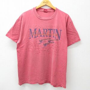 XL/古着 半袖 ビンテージ Tシャツ メンズ 90s マーチン ギター コットン クルーネック ピンク系 23aug31 中古 2OF