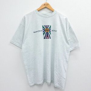 XL/古着 半袖 ビンテージ Tシャツ メンズ 00s キリスト連合教会 クルーネック 薄グレー 霜降り 23jul03 中古 2OF