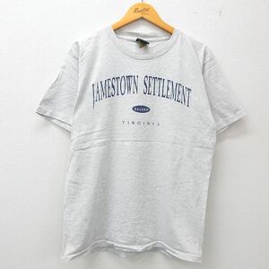 L/古着 半袖 ビンテージ Tシャツ メンズ 90s バージニア ジェームズタウン コットン クルーネック 薄グレー 霜降り 23may17 中古 2OF