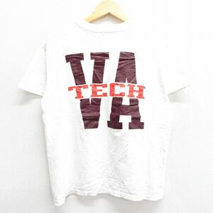 L/古着 チャンピオン 半袖 ビンテージ Tシャツ メンズ 90s バージニア工科大学 胸ポケット付き クルーネック 白 ホワイト 23aug23 中古 2OF