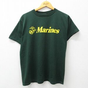 L/古着 フルーツオブザルーム 半袖 ビンテージ Tシャツ メンズ 00s ミリタリー マリーンズ クルーネック 緑 グリーン 23sep01 中古 2OF