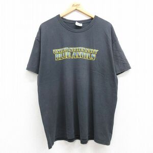 XL/古着 ヘインズ 半袖 ビンテージ Tシャツ メンズ 00s ミリタリー USネイビー ブルーエンジェルス 航空機 大きいサイズ コットン クル 2OF