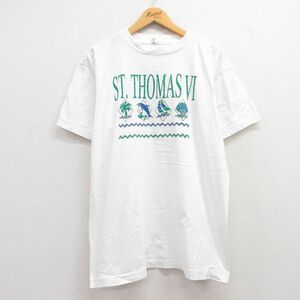 XL/古着 半袖 ビンテージ Tシャツ メンズ 90s セントトーマス イルカヨット コットン クルーネック 白 ホワイト 24feb13 中古 2OF