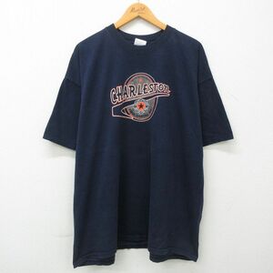 XL/古着 半袖 ビンテージ Tシャツ メンズ 00s チャールストン 星 大きいサイズ コットン クルーネック 紺 ネイビー 23apr28 中古 2OF