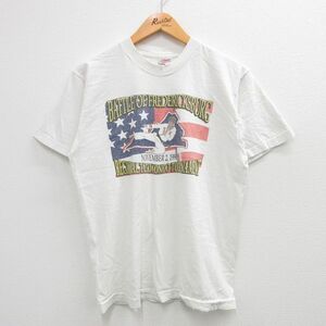 M/古着 半袖 ビンテージ Tシャツ メンズ 90s 星条旗 フレデリックバーグ テコンドー コットン クルーネック 白 ホワイト 23aug08 中古 2OF