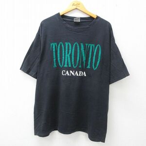 XL/古着 半袖 ビンテージ Tシャツ メンズ 00s トロント カナダ 大きいサイズ コットン クルーネック 黒 ブラック 23jul12 中古 2OF