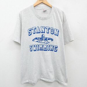 XL/古着 ヘインズ 半袖 ビンテージ Tシャツ メンズ 90s STANTON 水泳 クルーネック 薄グレー 霜降り 23jul24 中古 2OF