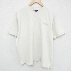XL/古着 ラルフローレン Ralph Lauren チャップス 半袖 ブランド Tシャツ メンズ 90s ワンポイントロゴ 大きいサイズ Vネック 薄ベージ 2OF