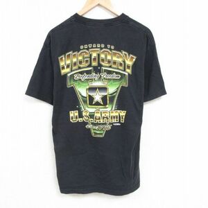 L/古着 半袖 Tシャツ メンズ ミリタリー USアーミー コットン クルーネック 黒 ブラック 23jun21 中古 2OF