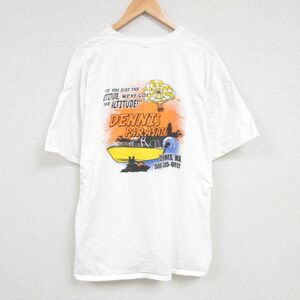 XL/古着 半袖 Tシャツ メンズ デニス パラセーリング ジェットスキー 大きいサイズ コットン クルーネック 白 ホワイト 23jun21 中古 2OF