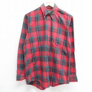 L/古着 ジェイクルー J.CREW 長袖 フランネル シャツ メンズ 90s コットン ボタンダウン 赤他 レッド タータン チェック 23sep16 中古 2OF