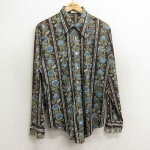 L/古着 バンヒューセン 長袖 シャツ メンズ 70s 花 総柄 濃茶他 ブラウン 24jun04 中古 トップス