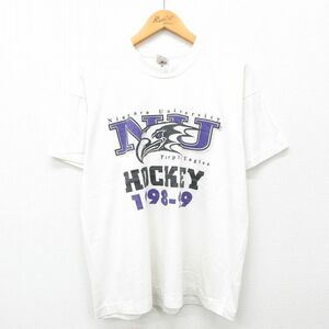 XL/古着 フルーツオブザルーム 半袖 ビンテージ Tシャツ メンズ 90s ナイアガラパープルイーグルス アイスホッケー クルーネック 白 ホワイ