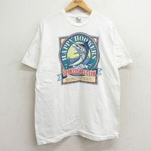 L/古着 ヘインズ 半袖 ビンテージ Tシャツ メンズ 00s 魚 カジキ コットン クルーネック 白 ホワイト 24jun04 中古