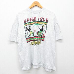 XL/古着 半袖 ビンテージ Tシャツ メンズ 90s JAMMIN ラスタ 大きいサイズ コットン クルーネック 薄グレー 霜降り 24jun04 中古