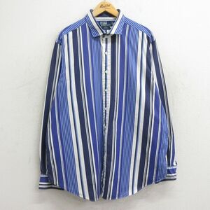 XL/古着 ラルフローレン 長袖 ブランド シャツ 90s ESTATE 大きいサイズ コットン 紺他 ネイビー ストライプ 24jun05 中古 メンズ トップス