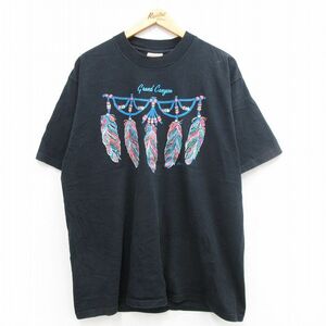 XL/古着 半袖 ビンテージ Tシャツ メンズ 90s 羽 グランドキャニオン コットン クルーネック 黒 ブラック 24jun05 中古