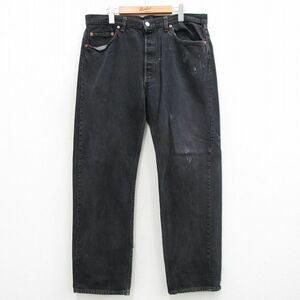 W38/古着 ジーンズ Levis リーバイス 501 メンズ 黒 ブラック デニム 24jun07 中古 ボトムス ジーパン Gパン ロング パンツ