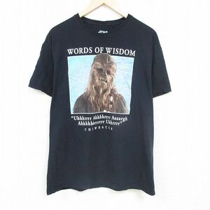 L/古着 半袖 Tシャツ メンズ スターウォーズ STAR WARS チューバッカ コットン クルーネック 黒 ブラック 24jun07 中古