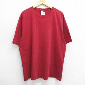 XL/古着 トミーヒルフィガー 半袖 ブランド Tシャツ メンズ ワンポイントロゴ 大きいサイズ コットン クルーネック 赤 レッド 23apr24