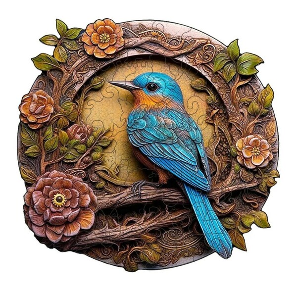 ３Ｄ木製パズル　カワセミ　Lサイズ　28cm　青い鳥　野鳥　鳥の雑貨　HANAKO　パズル