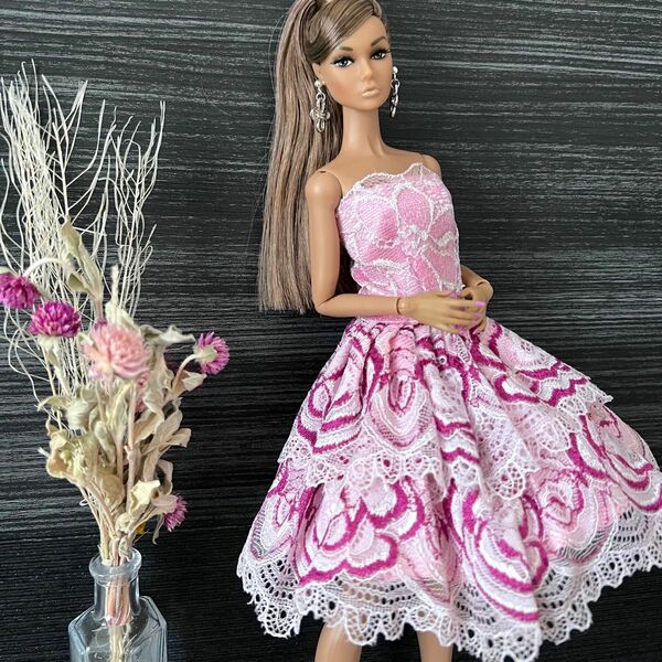 ポピーパーカー　バービー人形　服　ショート丈ドレス　ピンク　薔薇