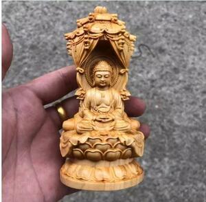 珍品★木彫仏像 三面 西方三聖 座像 阿弥陀仏三尊（観世音菩薩 阿弥陀仏 勢至菩薩）彫刻 仏教工芸