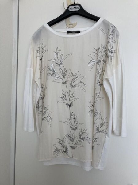 MaxMara Weekend マックスマーラ シルク 白花柄 トップス Tシャツ 七分袖 サイズL-LL