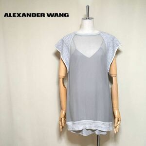 [Alexander Wang] Alexander one шифон переключатель короткий рукав тянуть over XS(M размер соответствует ) серый женский шелк cut and sewn world 