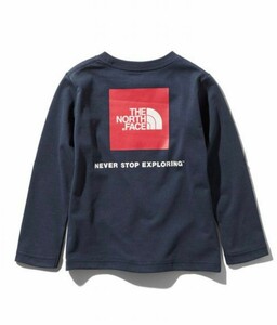 THE NORTH FACE long sleeve square Logo T-shirt 130. regular price 4,180 jpy navy navy blue man and woman use man girl KIDS child spring summer autumn 120 cut and sewn 