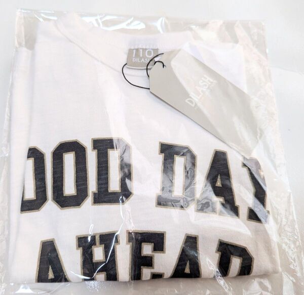 DILASH カレッジロゴ袖アシンメTシャツ キッズ子供 白ホワイト 110cm