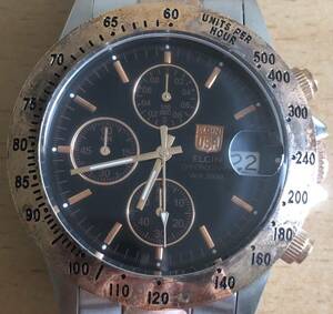 333-0704 ELGIN USA エルジン メンズ腕時計　金属ベルト　クオーツ　クロノグラフ　FK-1184N-SL 電池切れ　動作未確認
