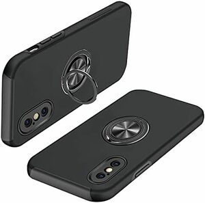 指紋防止 アイフォンXXS 携帯カバー 一体型 耐衝撃 pc+tpu リング付き iPhoneX ケース XS iPhone ブラ