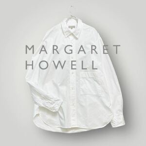 [美品] 19SS 大きいサイズ MARGARET HOWELLマーガレットハウエル シャツ 長袖 Lサイズ 白 ゆったりビックポケット