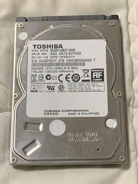 TOSHIBA SATA SSHD1TBフォーマット済 内蔵 東芝 注意表示