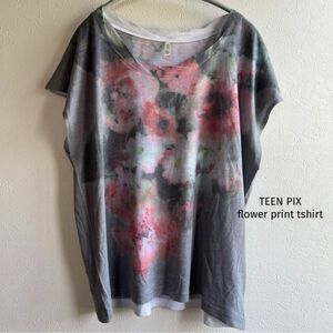 Teen pix 製品染 フラワープリント Tシャツ