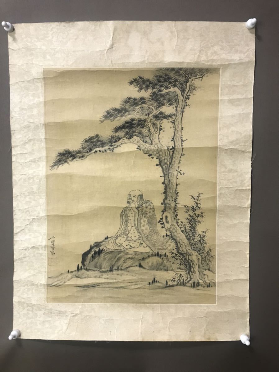 中国名家古画 石涛山水人物像《羅漢圖 石涛済款》鈐:「原済」朱文印 鏡心 絹本 肉筆中古品保証 管理番号:666