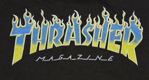 ST6スラッシャー マガジンTHRASHER MAGAZINEアメリカ古着スケボーTシャツ黒TシャツMロゴTシャツ/オールド＆レトロ