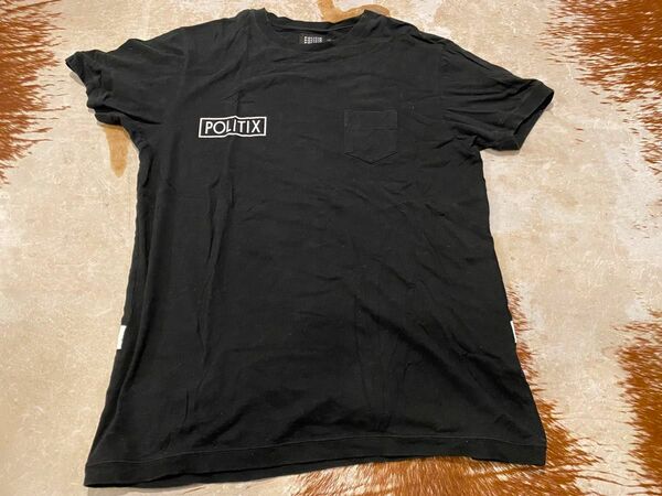 POLITIX ポリティックス 半袖 Tシャツ ポケット XL 黒 ロゴ プリント 肉厚 / 古着 USED 中古 ブラック 