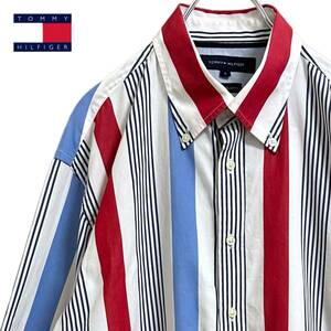 TC806ね@ TOMMY HILFIGER ストライプ ボタンダウンシャツ 長袖 マルチカラー メンズ Lサイズ　 0.4