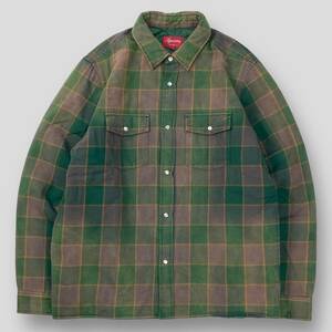美品 Supreme / シュプリーム 18AW Quilted Faded Plaid Shirt 中綿 キルティング チェックシャツ M SSM3615 Dusty Green ヴィンテージ加工