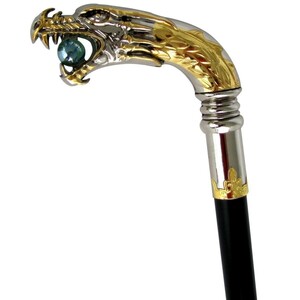 ドラゴン・ヘッド シルバーメッキ クローム製 ハンドル飾り ソリッド堅材 ウォーキング・スティック 紳士用杖（輸入品