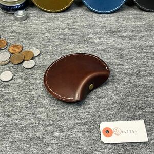  round coin case Italian leather stylish coin case change purse . original leather compact men's purse 1 jpy one jpy free shipping new goods Brown 