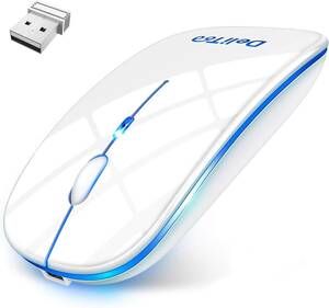 DeliToo ワイヤレスマウス 7色ライト付き 静音 充電式 無線マウス 2.4GHz 1600DPI 3段調節可能 S9 (白