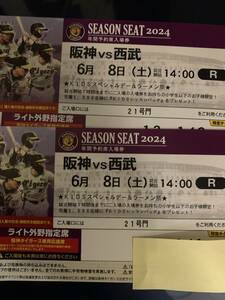 6月8日(土)阪神対楽天甲子園球場ライトスタンド13段通路側から2席ペア応援団目の前。雨天中止は返金あり。