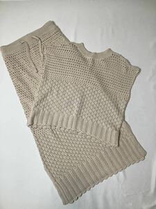 ( lady's ) GRL // no sleeve ... braided summer knitted sweater & long skirt ensemble knitted setup * size L