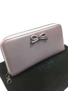 【質屋】ロエベ/LOEWE/ラウンドファスナー長財布/リボン/リボンモチーフ/レザー/ロゴ/バイカラー/ライラック/薄紫色/参考定価７．９万↑